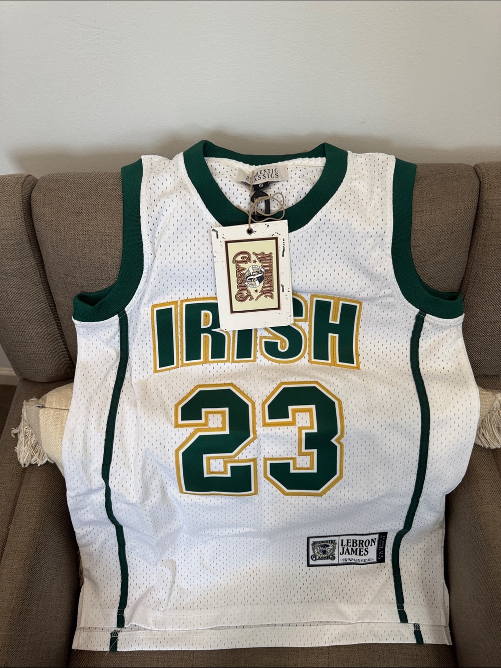 LeBron James #23 Irish Basketball Jersey - White/Green